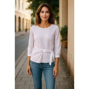 Valentina Kova Gemma Blouse Japanese Pink White Stripe Shirt Size Medium NEW